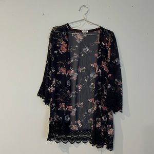 EUC Mason & Belle sheer navy blue top with pink floral